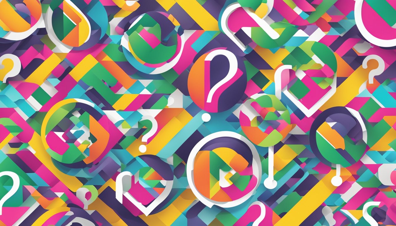 A colorful logo with "Frequently Asked Questions" text above and "como brand" below, surrounded by various question marks