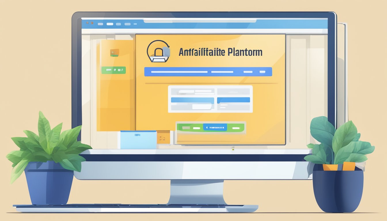 A computer screen displaying an affiliate marketing platform with a brand logo and an affiliate ID input field