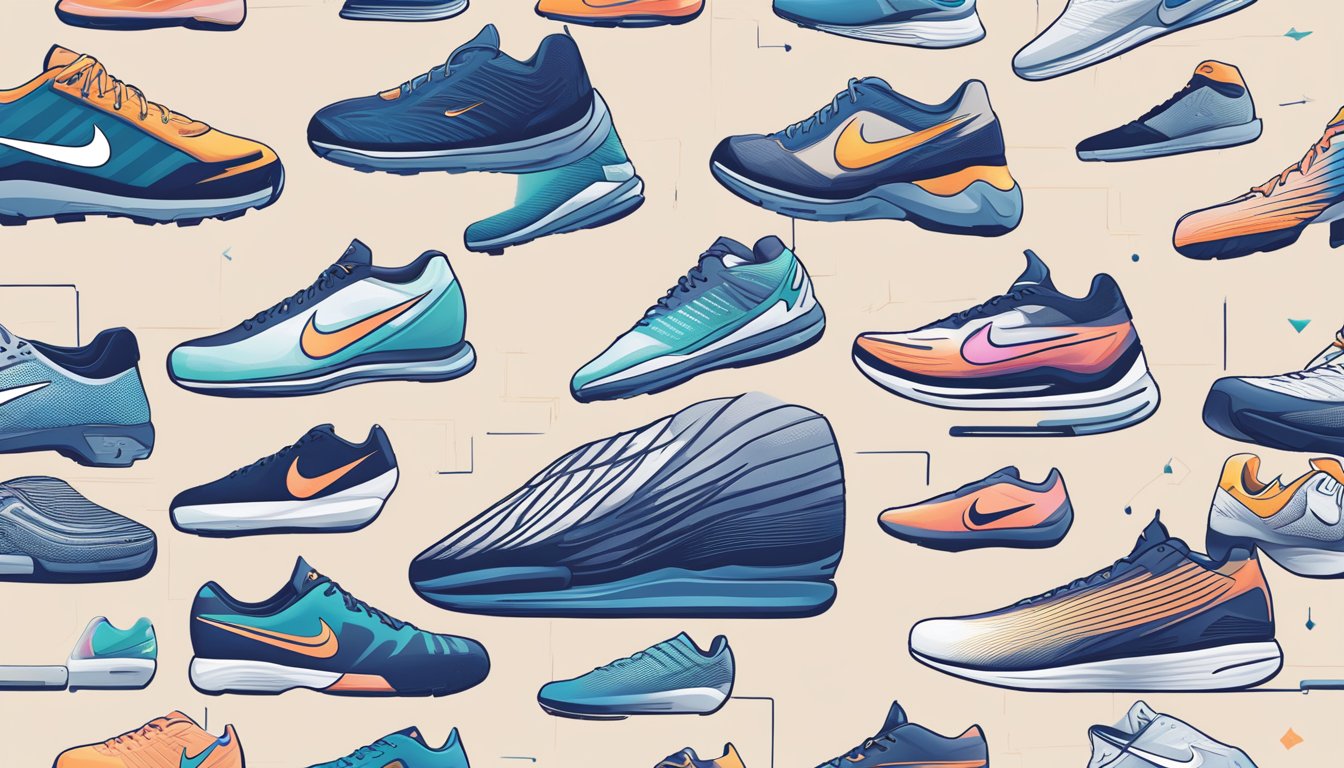 Nike's financial brands soar, represented by rising stock charts and strong revenue graphs. The brands' success is visually depicted through powerful financial data
