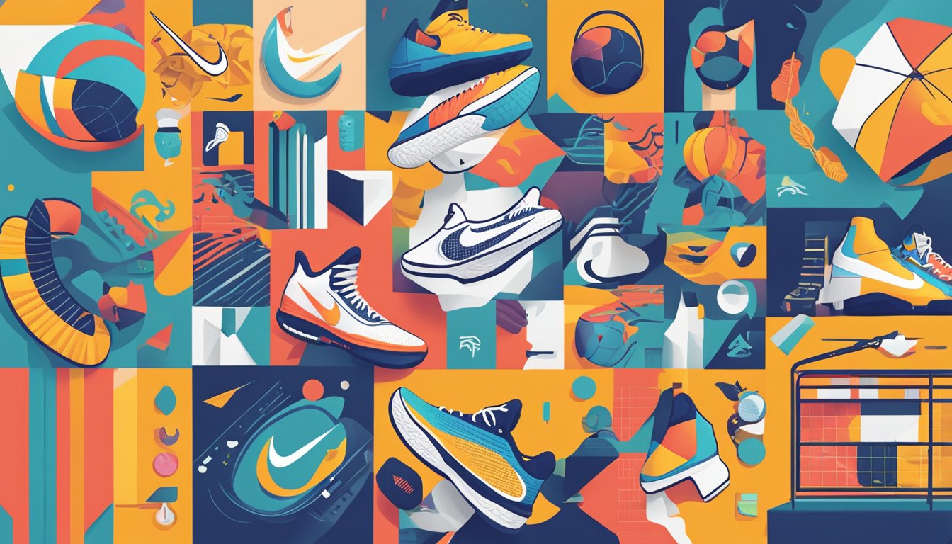 Nike's logo displayed alongside diverse cultural symbols. Partnerships with global brands evident