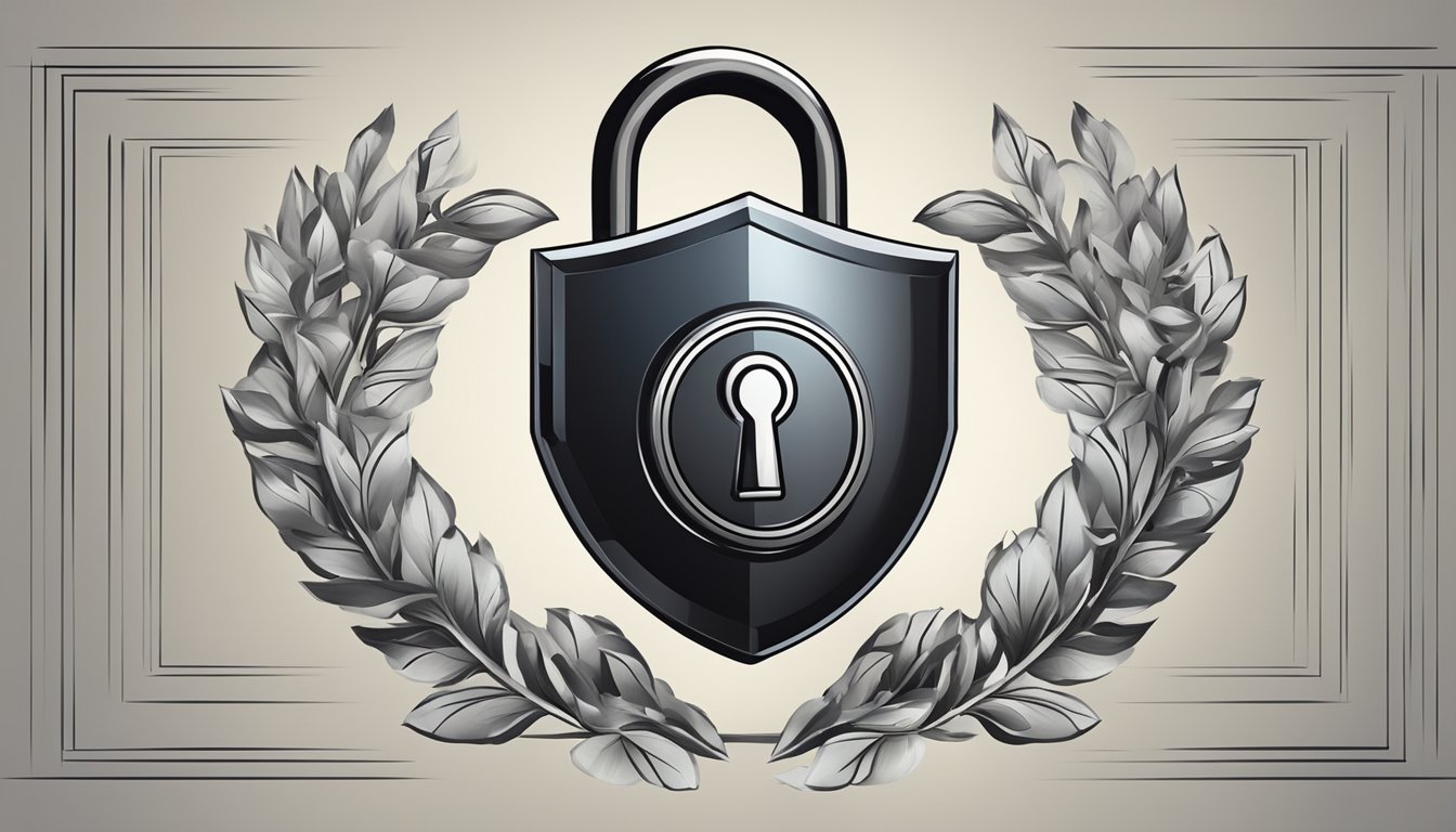 A strong and secure lock with a prominent brand logo, surrounded by a shield emblem and a checkmark symbol