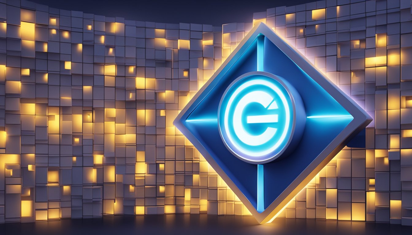 A glowing brand logo stands out against a backdrop of satisfied customers, reinforcing trust and loyalty in the minds of consumers