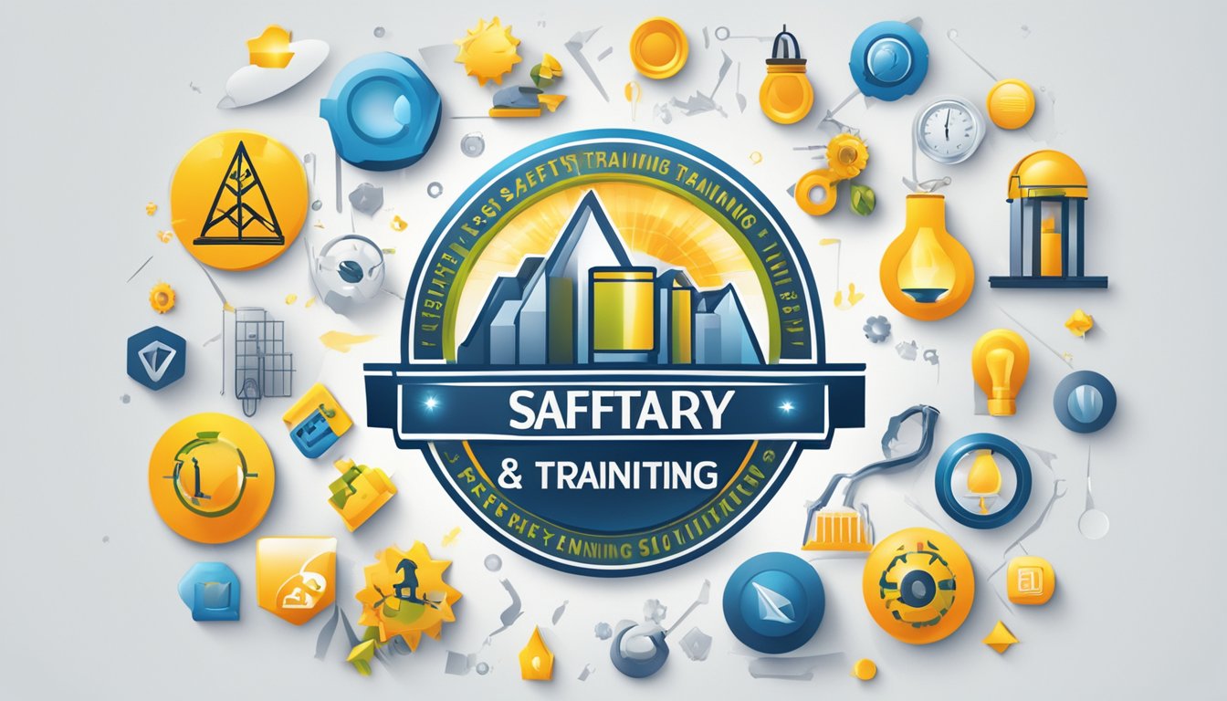 A bright, dynamic logo with "Safety and Training" text, surrounded by symbols of energy solutions
