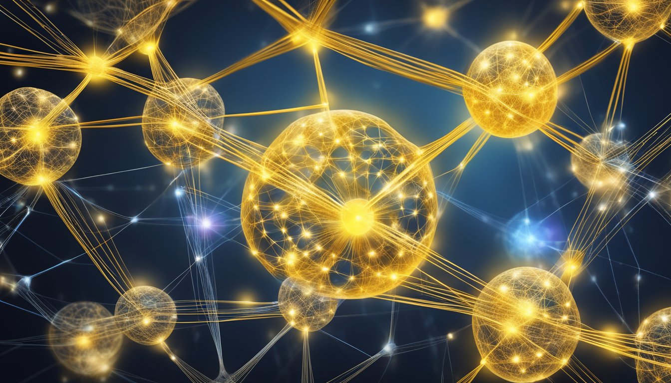 A network of interconnected energy sources symbolized by glowing orbs, radiating outward in a web-like pattern