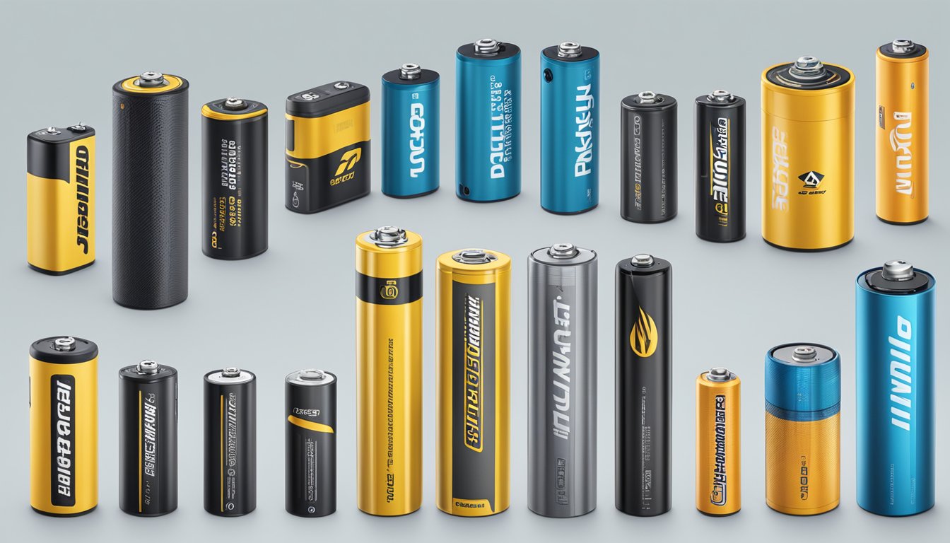 Multiple battery brands showcased with performance and specifications displayed