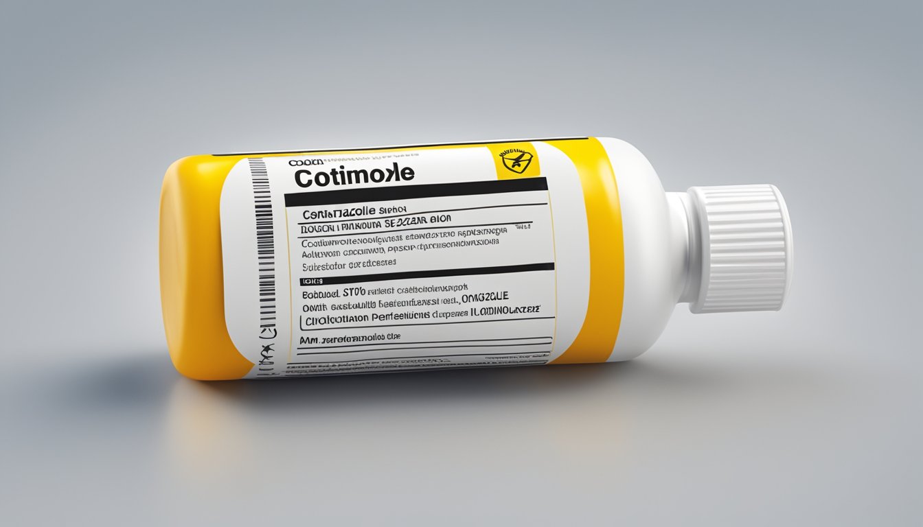 A bottle of cotrimoxazole with caution label and a list of contraindications