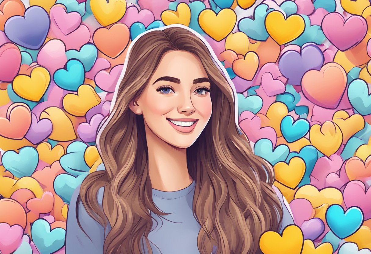 A girl's photo on Instagram, surrounded by colorful hearts and positive emojis, with a stream of uplifting comments below