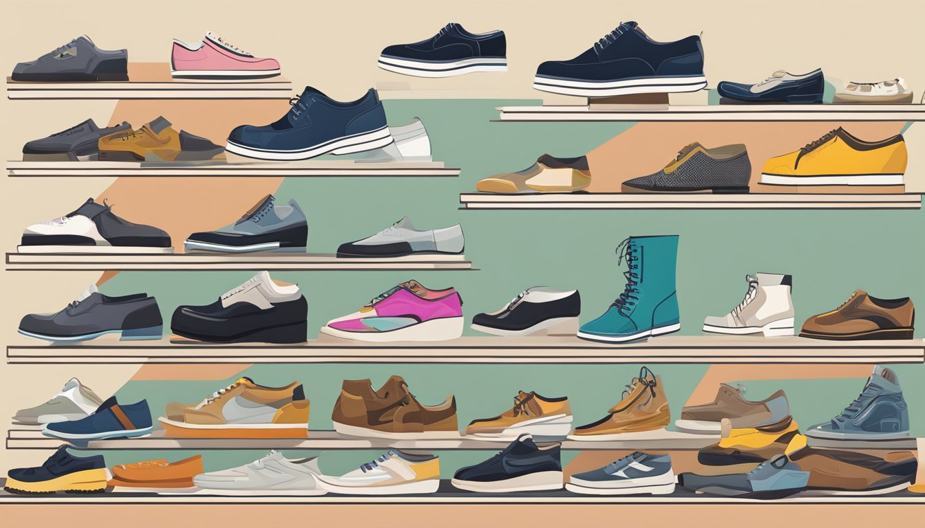 A colorful array of shoe designs, from vintage to modern, displayed on a sleek, minimalist platform