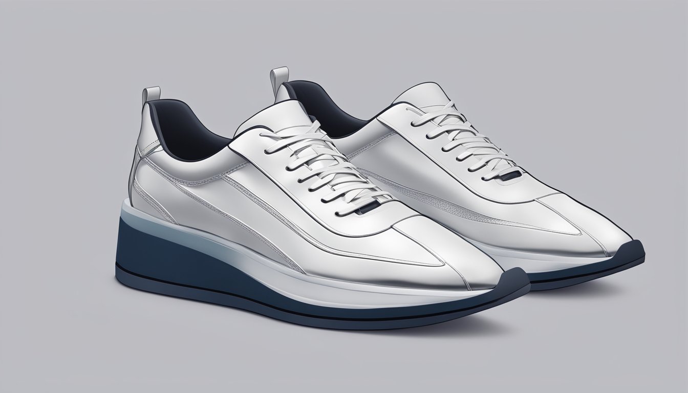 A sleek, modern shoe design displayed on a clean, minimalist backdrop, showcasing the fusion of functionality and fashion
