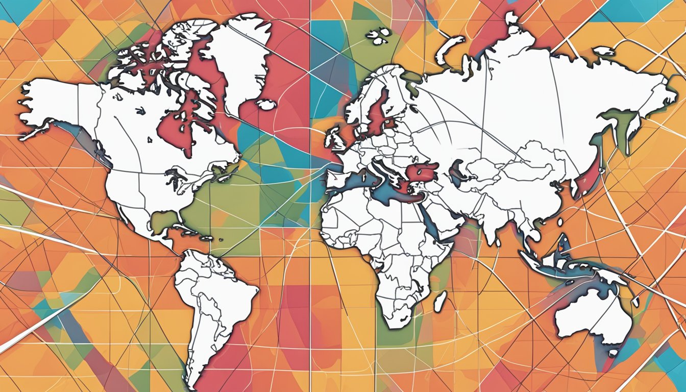 A global map with intersecting lines representing international brands in Singapore