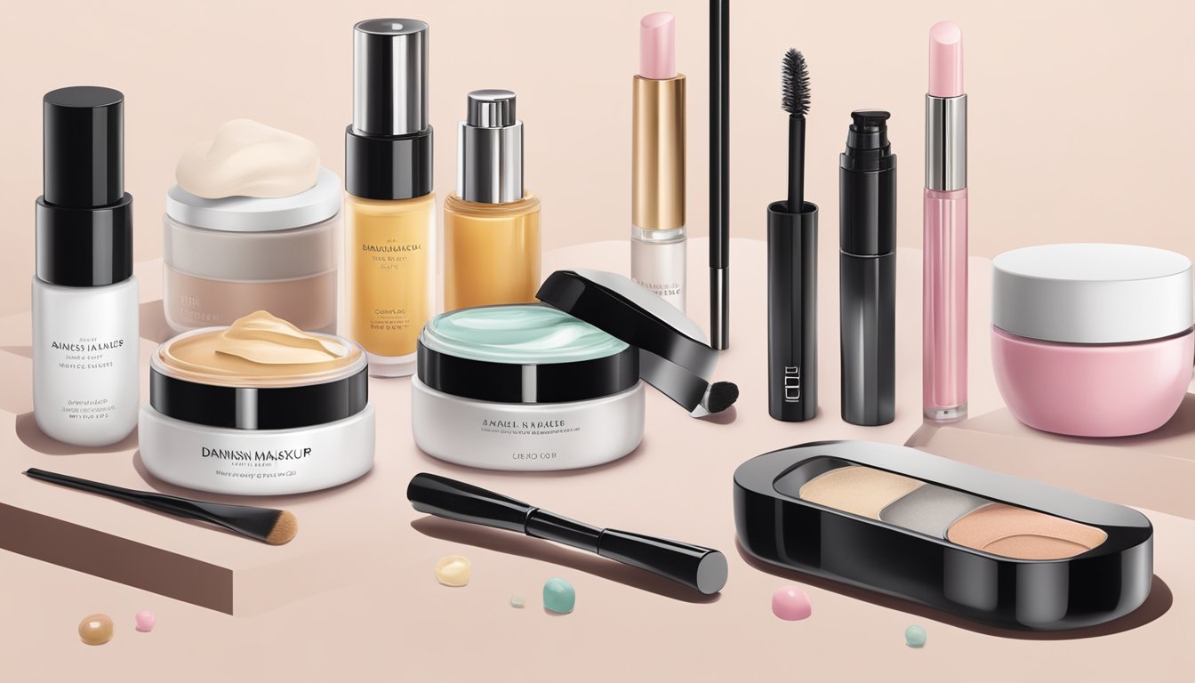 A table with Danish makeup products, featuring skincare-infused makeup items
