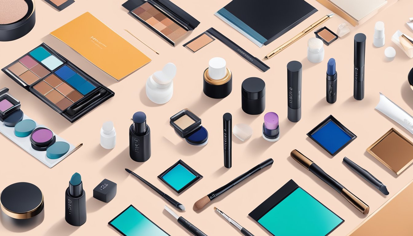 A table displays Danish makeup brands' innovative products, surrounded by minimalist Scandinavian design elements
