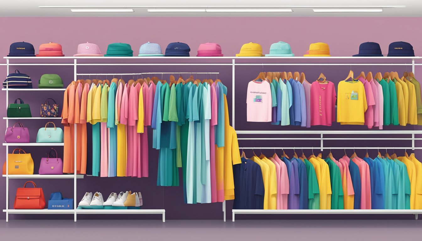 A colorful display of Debenhams clothing brands, neatly arranged on racks and shelves. Bright logos and stylish designs catch the eye