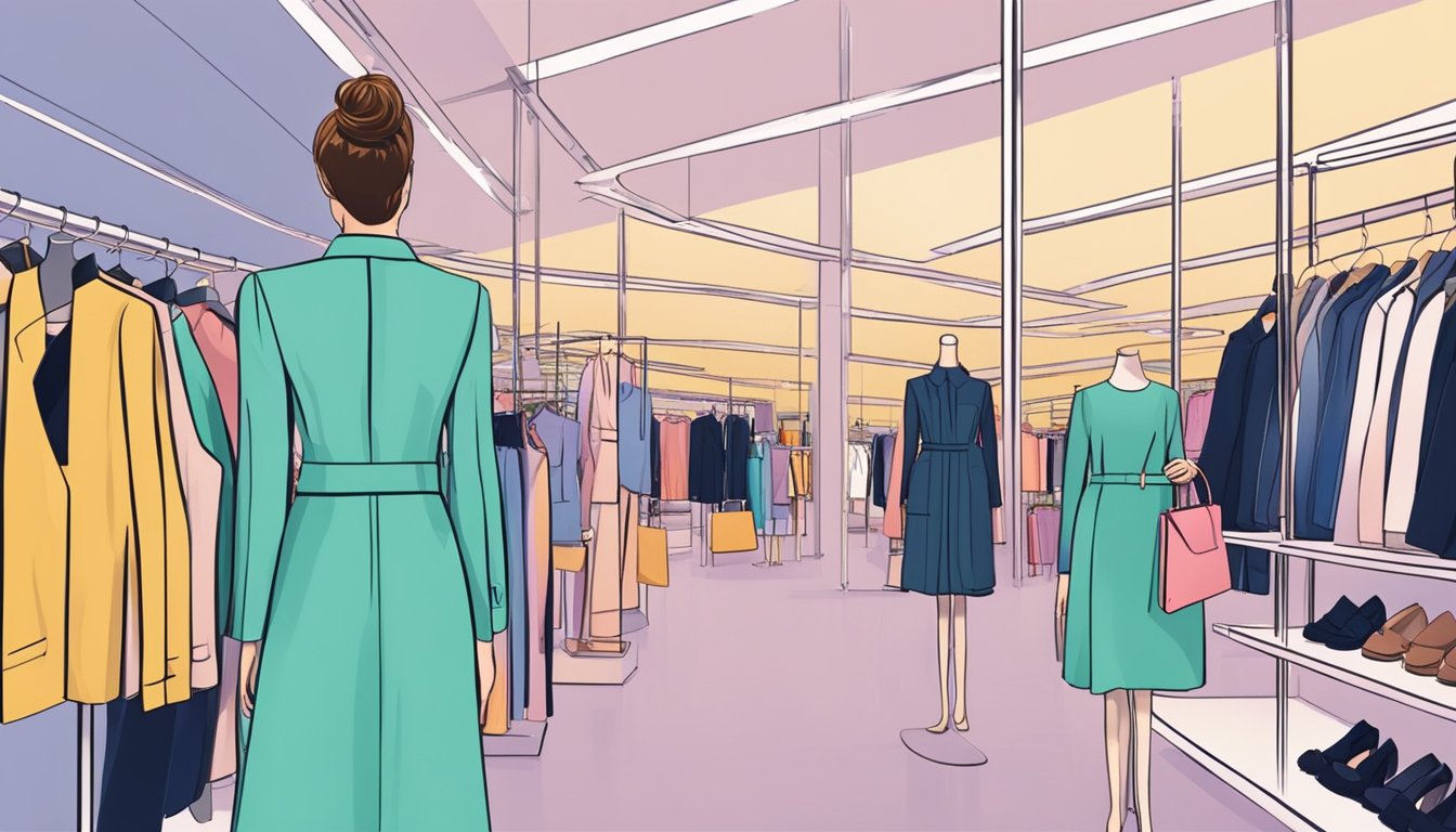 Customers browse clothing racks at Debenhams, exploring brands like John. Mannequins showcase stylish outfits. Bright lights illuminate the modern store