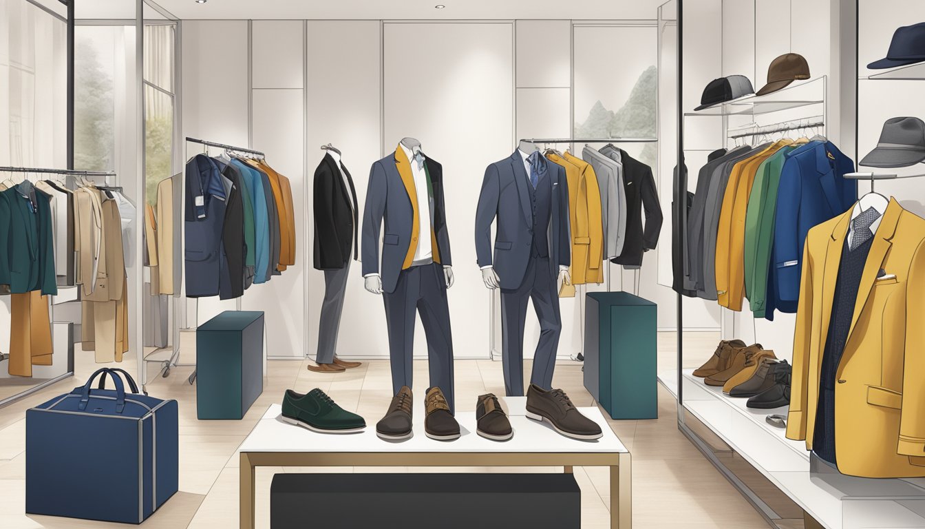 A display of men's fashion and accessories from Debenhams, featuring various clothing brands like John