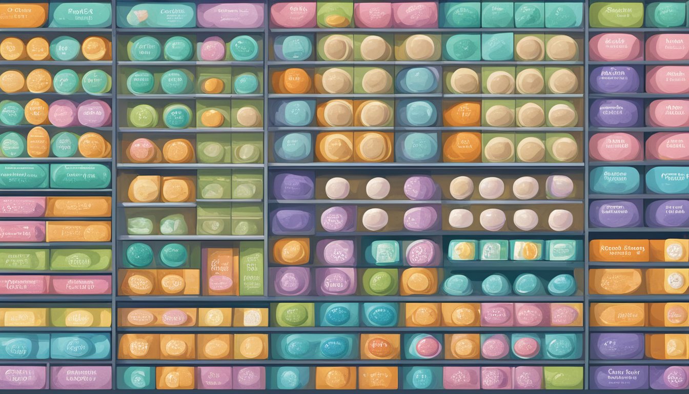 Various birth control pill brands arranged on a pharmacy shelf