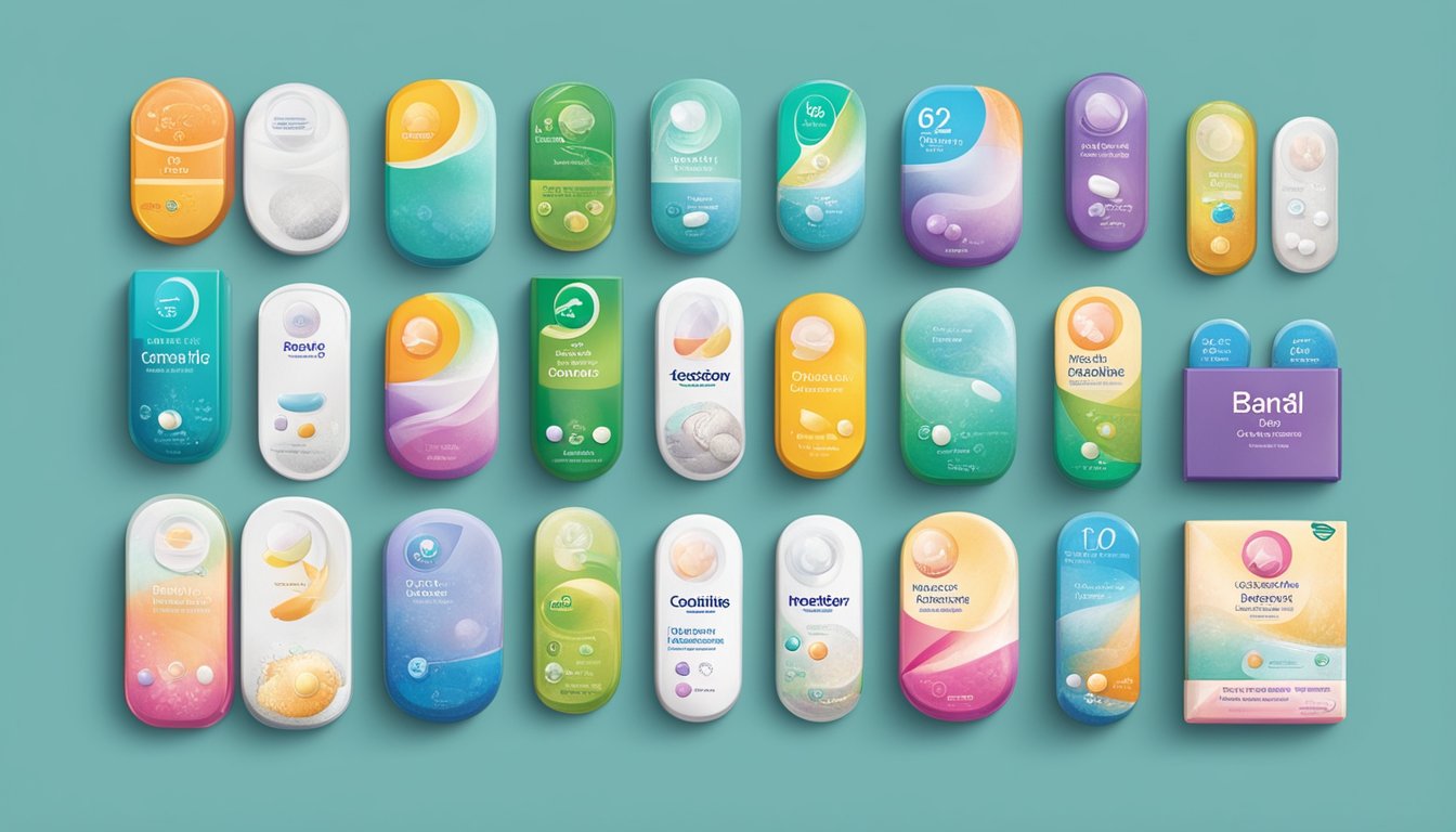 Various birth control pill brands displayed with unique packaging and features. Brand logos and pill shapes are distinct