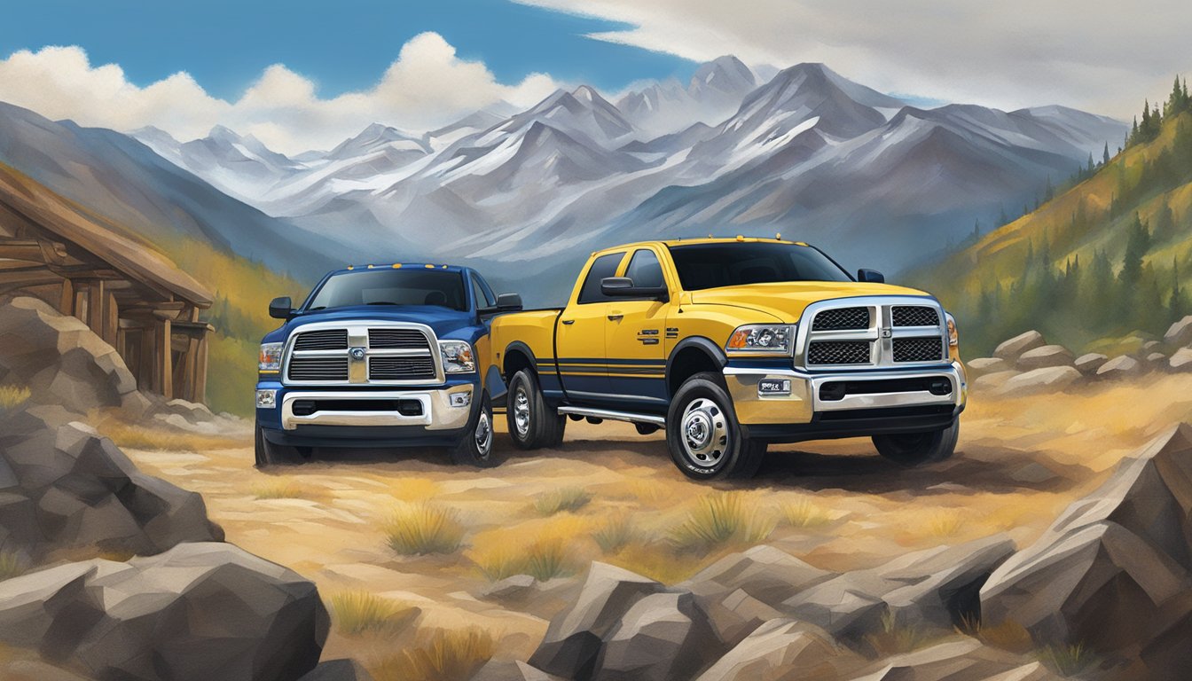 American brand logos dodge and compete in a rugged, mountainous landscape