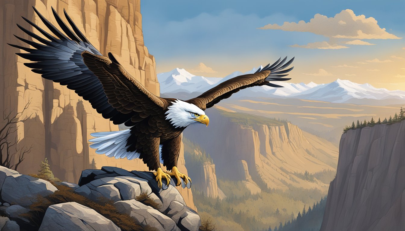 A majestic eagle perched on a rugged cliff, with the brand name "eagle clothing" displayed boldly in the background