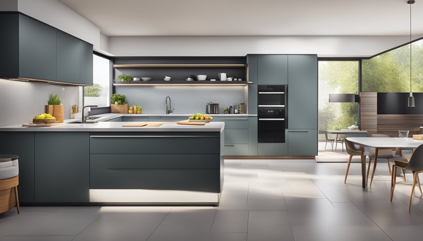 A sleek, modern kitchen with cutting-edge appliances showcasing smart features and innovative technology