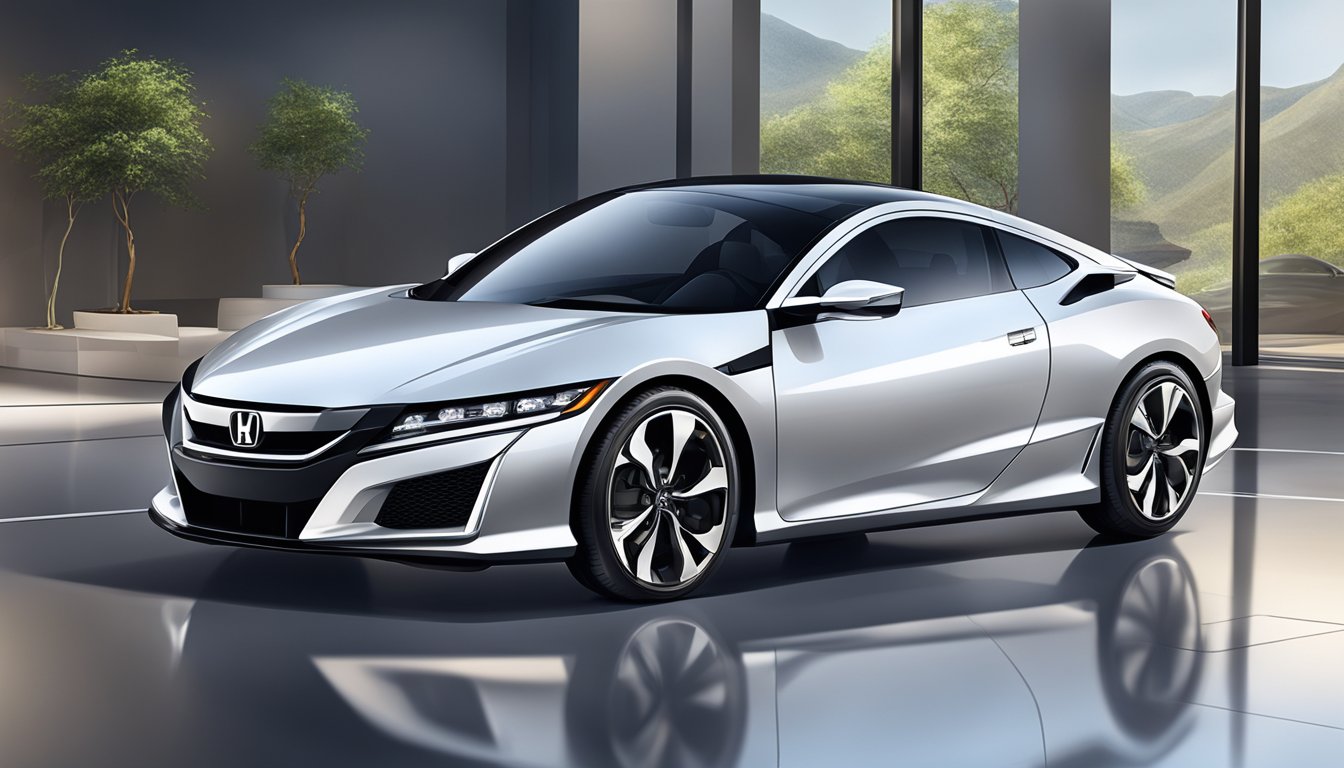 A sleek, modern Honda sits in a clean, well-lit showroom, showcasing its elegant design and aesthetic appeal