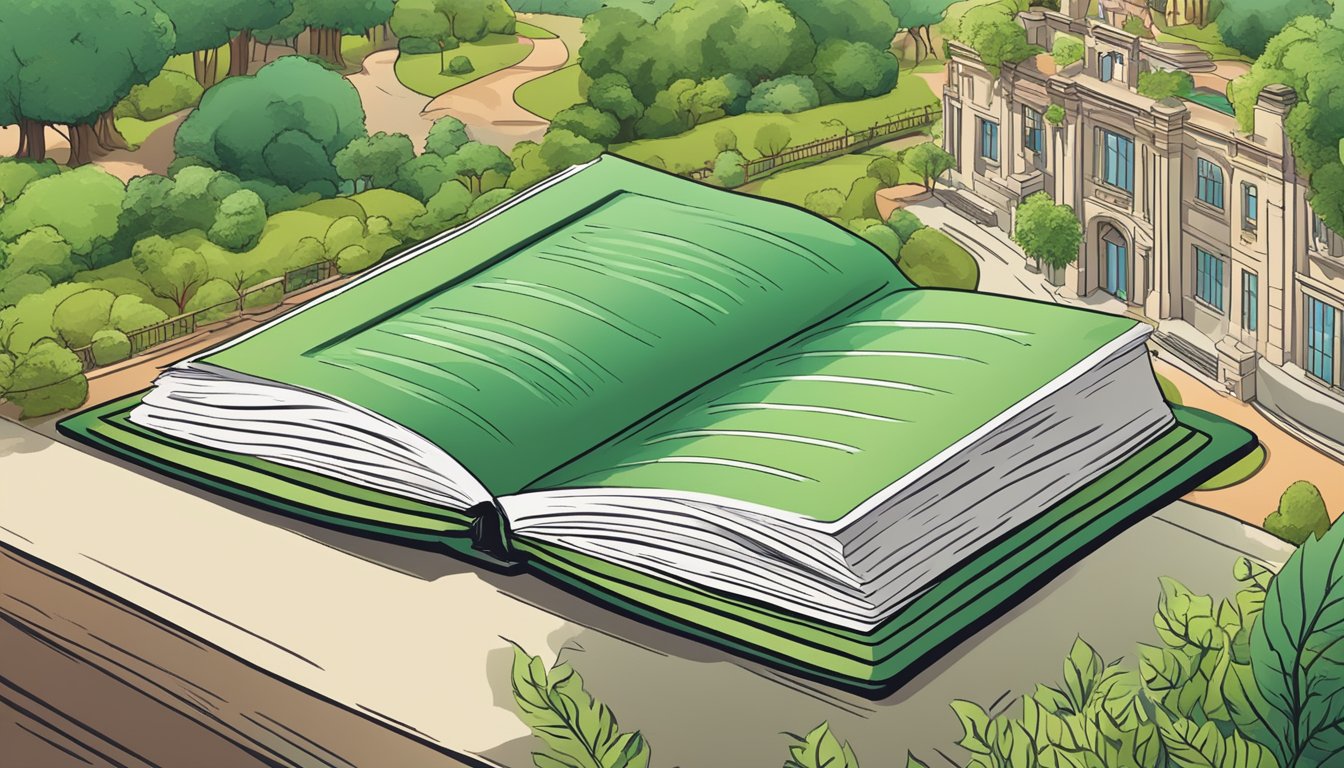 An open book with "Frequently Asked Questions" on the cover, surrounded by greenery and a park setting