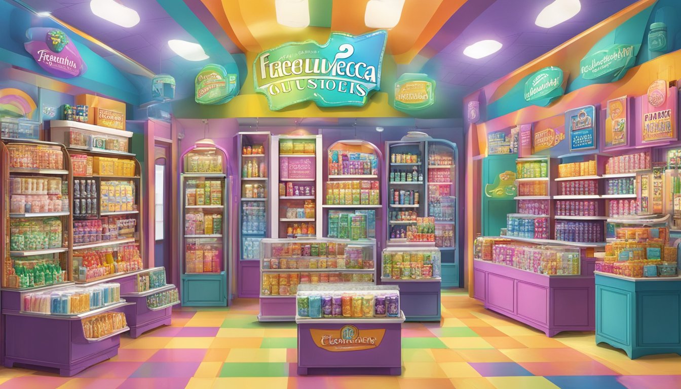 A colorful and engaging display of various Elizavecca brand products with a prominent "Frequently Asked Questions" sign