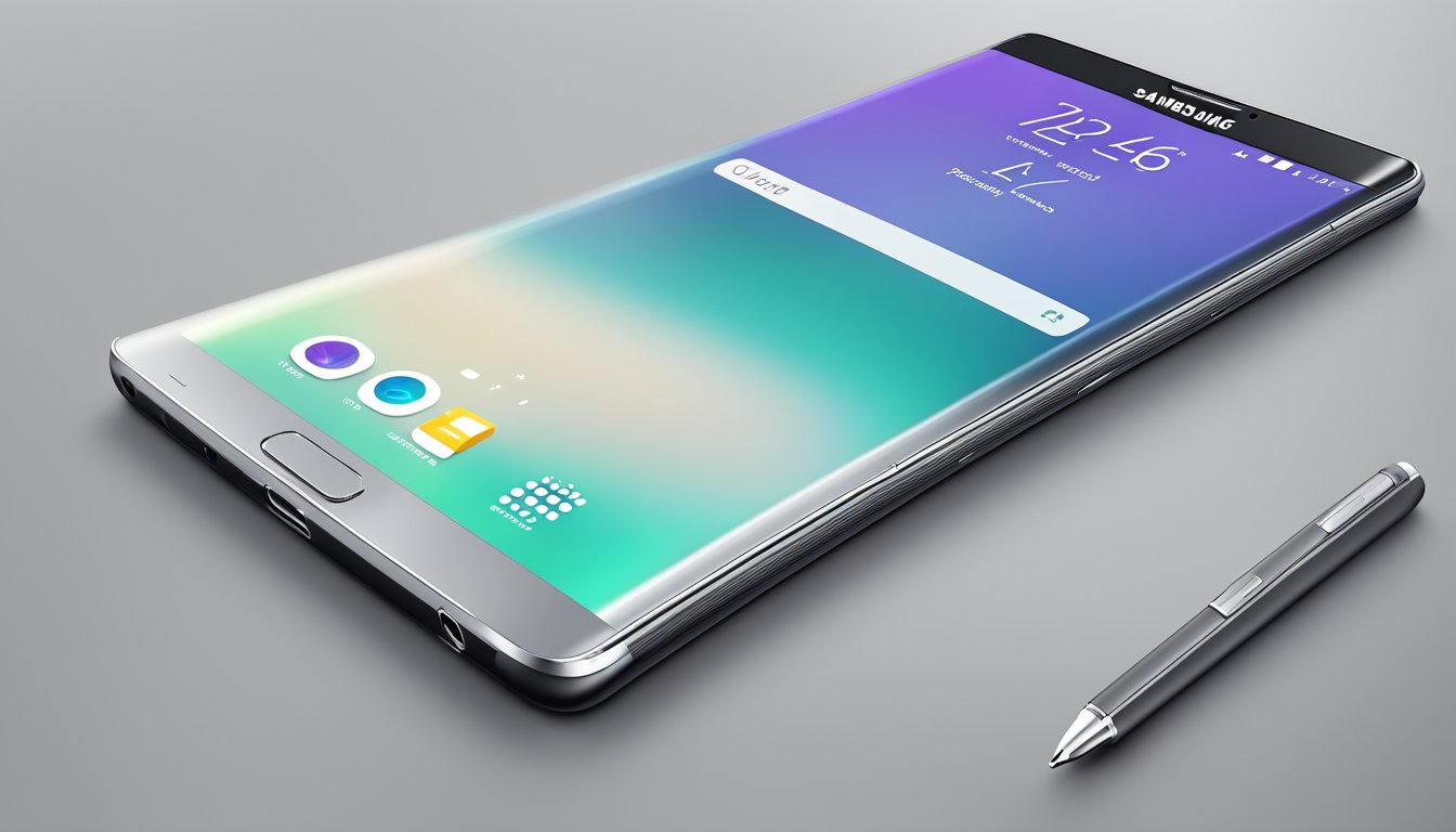 A sleek, modern Samsung Galaxy Note 4 is displayed against a clean, minimalist backdrop, showcasing its premium design and build quality