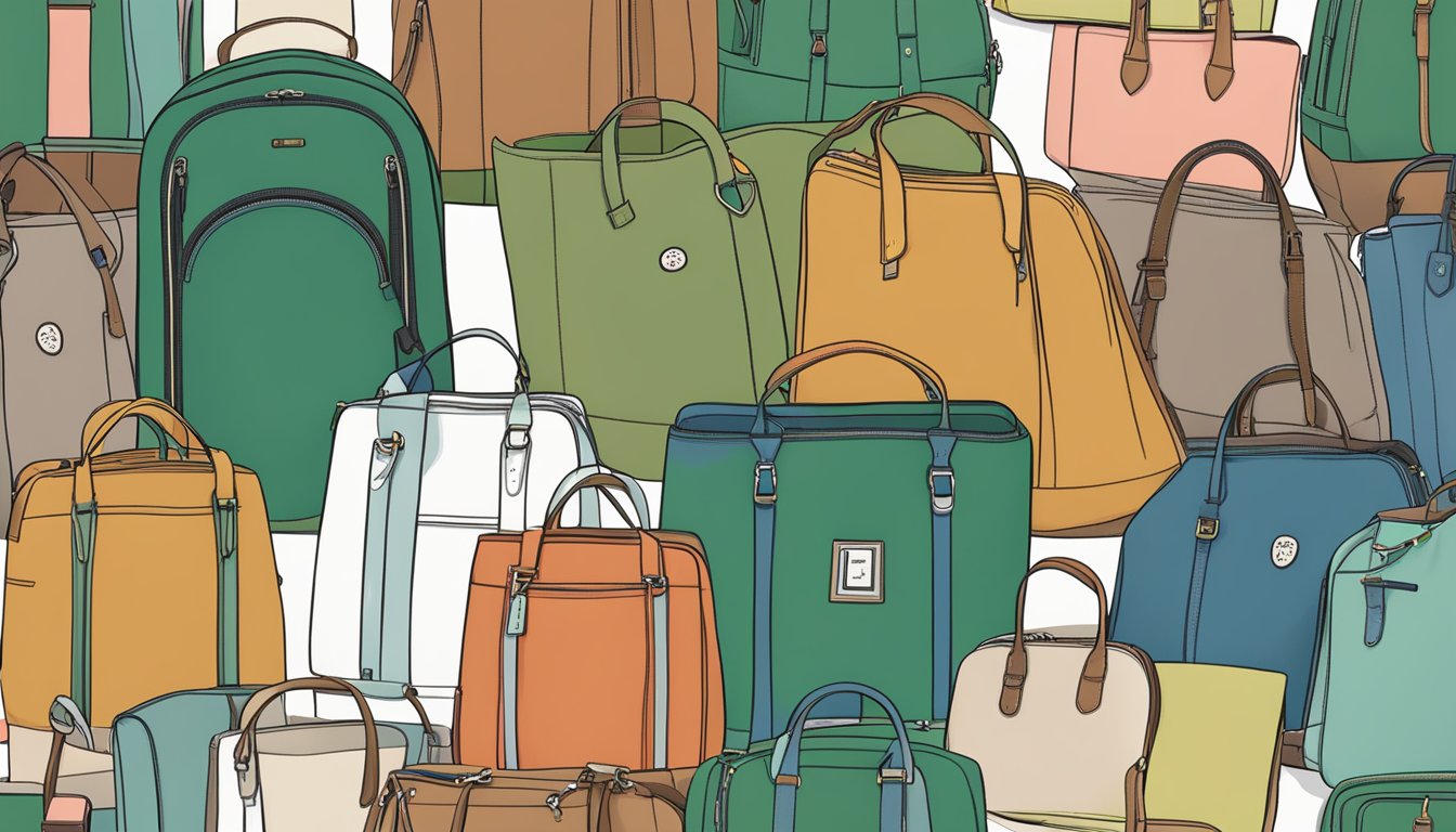 A stack of eco-friendly English bags showcases durable materials and sustainable designs