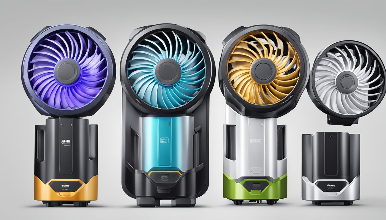 A branded battery fan with sleek design and features
