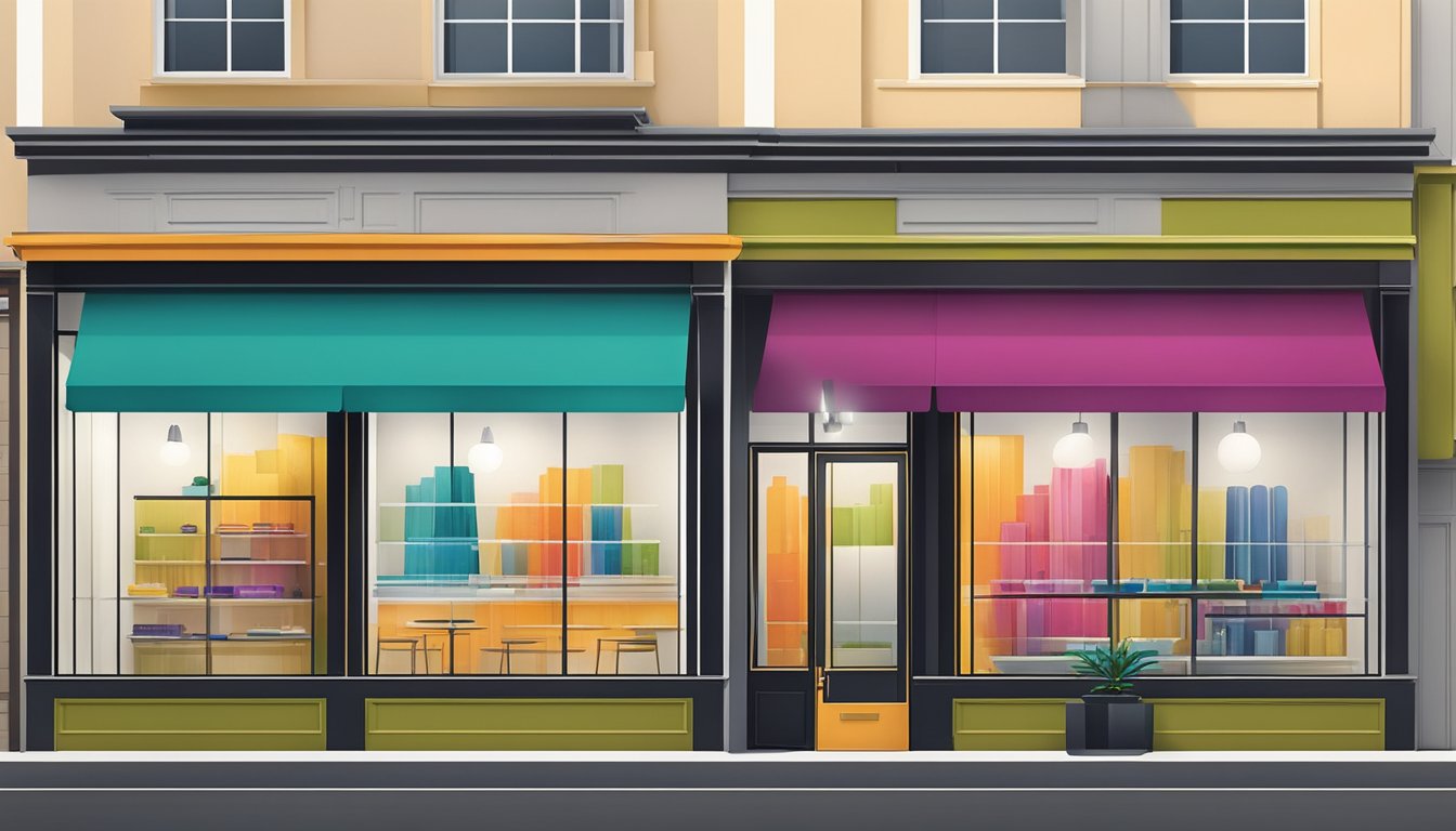 A sleek logo adorns a modern storefront, drawing in customers with its bold colors and clean lines
