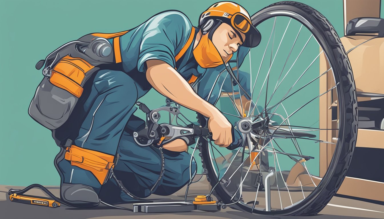 A bike mechanic carefully cleans and lubricates the chain, checks tire pressure, and adjusts brakes for optimal performance