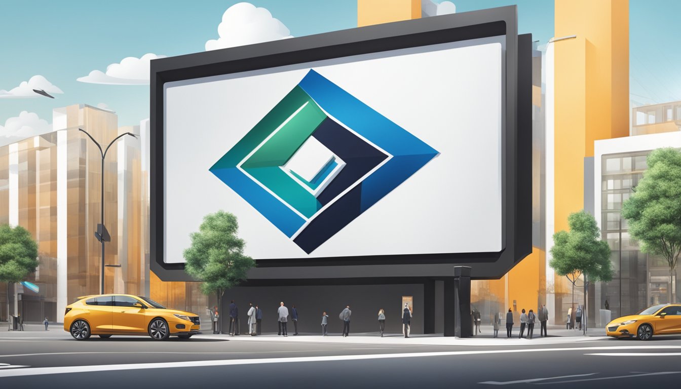 A sleek logo stands out on a billboard, catching the attention of passersby. The color scheme and typography exude professionalism and modernity