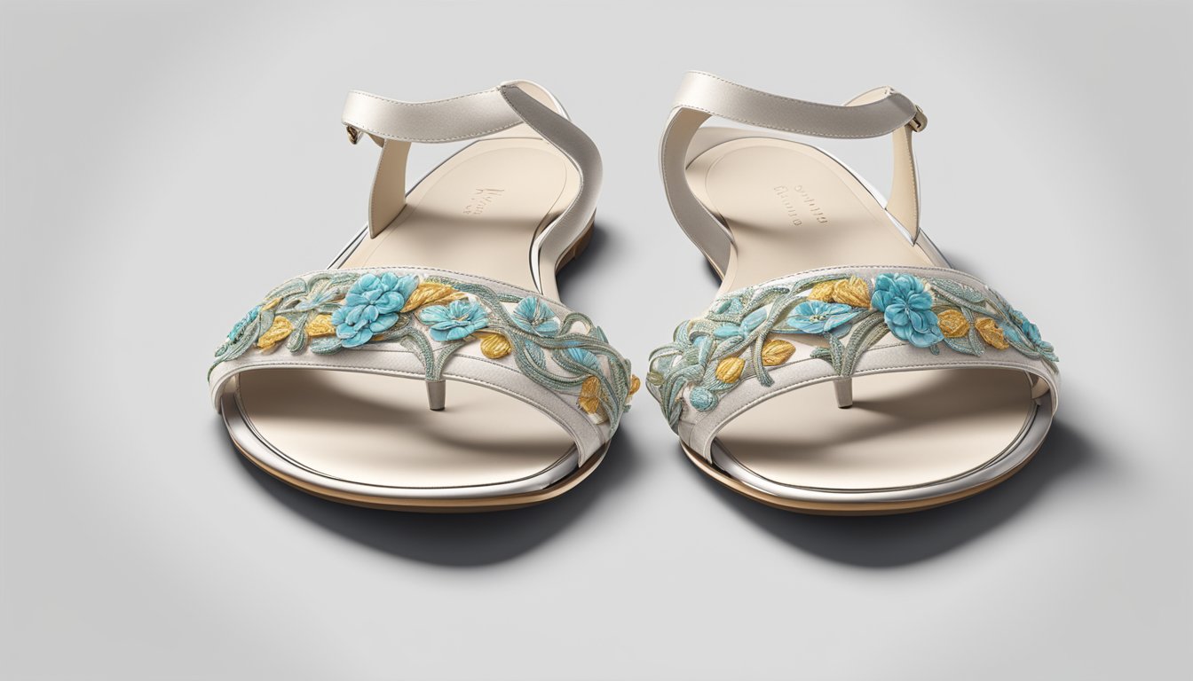 A pair of Styling Your Sandals branded sandals for ladies displayed on a white, minimalist background with a focus on the intricate details and elegant design