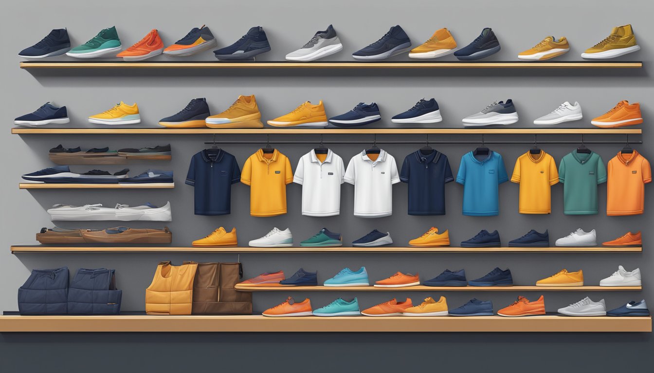 A display of luxury shorts brands arranged on a sleek, modern store shelf. Rich fabrics and intricate details catch the eye