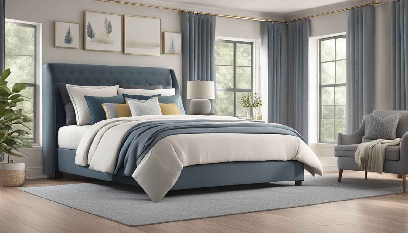 A cozy bedroom with luxurious bedding, soft pillows, and a plush mattress from Sleep Experience Enhancements famous bed brands
