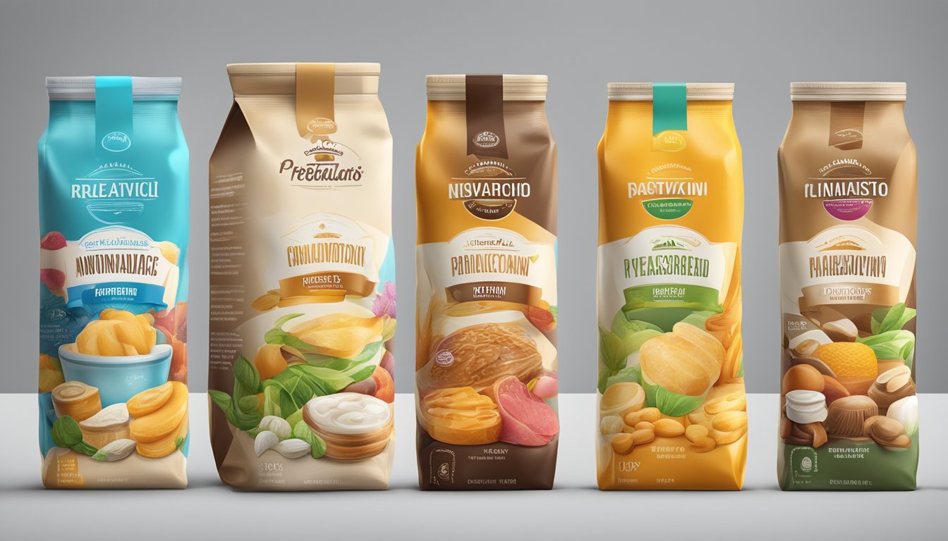 Various food products displayed with modern packaging and labels, showcasing innovation in the industry