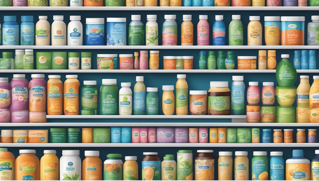 A variety of probiotic brands arranged on a shelf for review