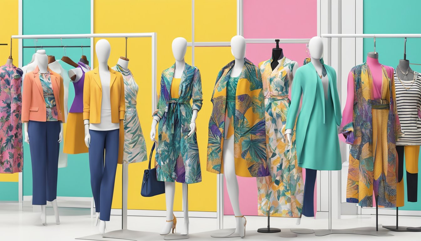 A diverse group of mannequins display stylish, inclusive clothing by Fashion for Everyone. Bold patterns and comfortable fabrics are showcased in a bright, modern store setting