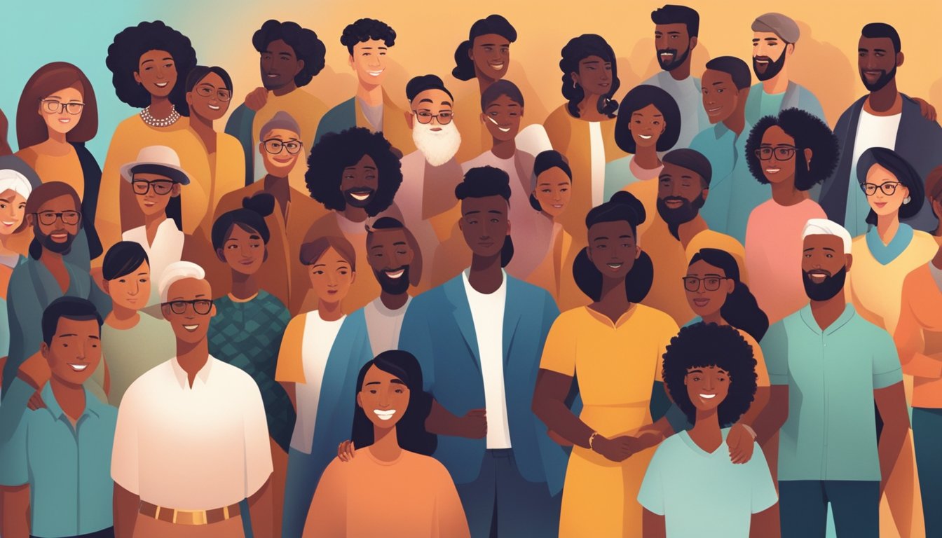 A diverse group of people from different ethnicities and backgrounds are gathered together, celebrating and embracing their unique beauty and individuality