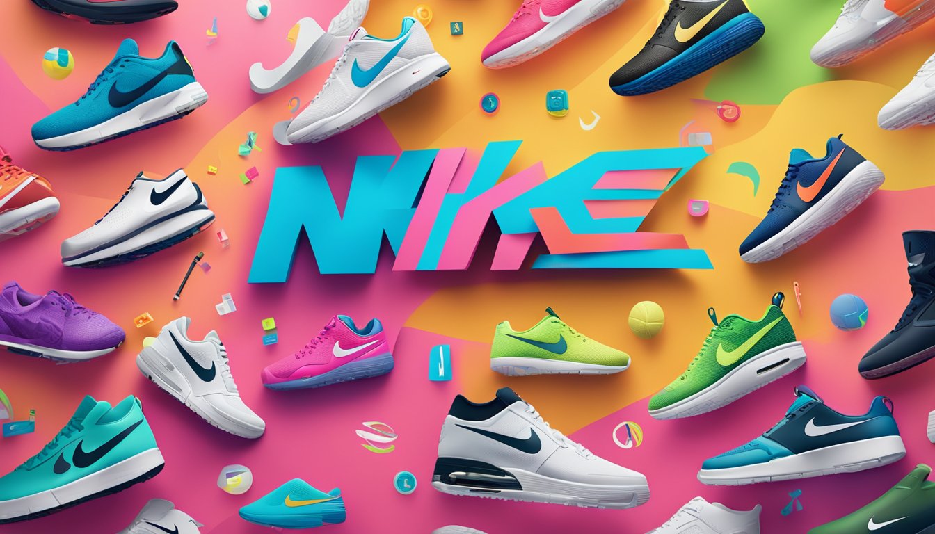 Nike logos and various brand partnerships displayed in a vibrant marketing setting