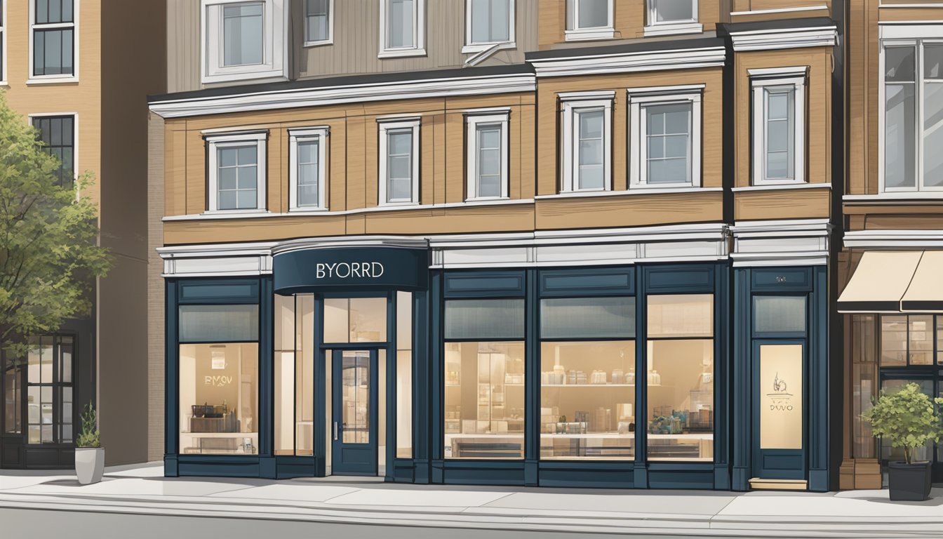 A sleek and modern storefront with the "Byford" brand prominently displayed. Clean lines and elegant typography showcase the brand's dedication to design and craftsmanship