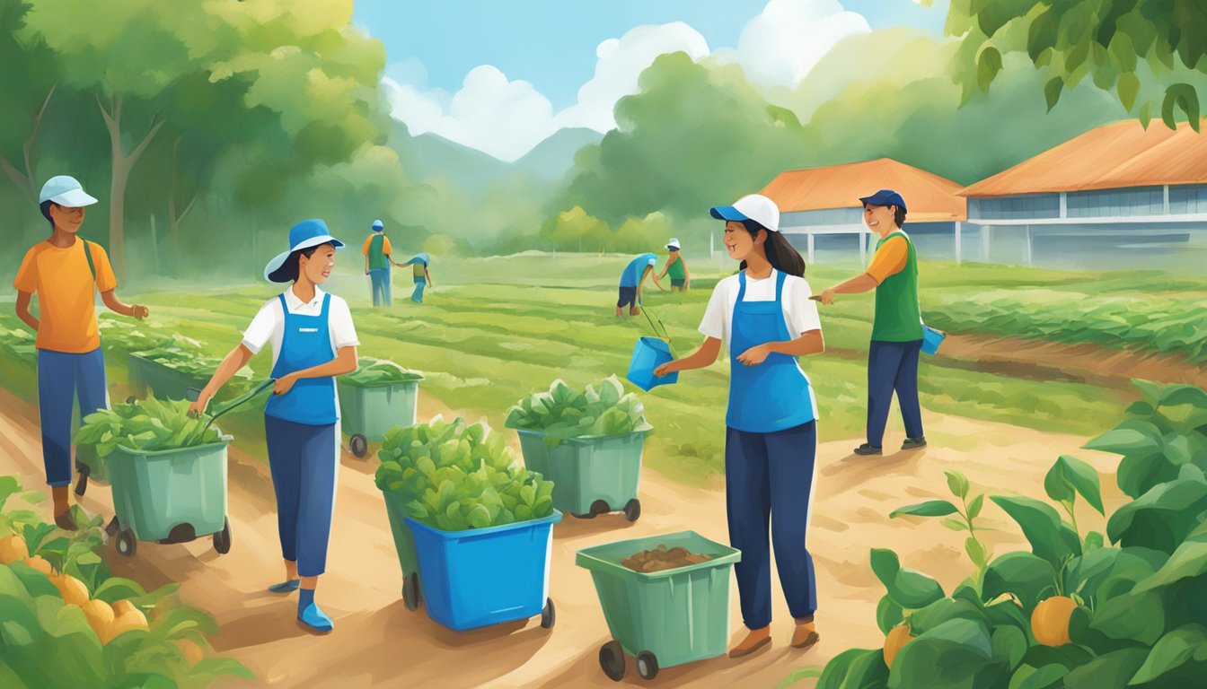Fonterra Brands Malaysia engages community in sustainable practices: farmers tending to organic crops, recycling bins, and locals participating in environmental clean-up
