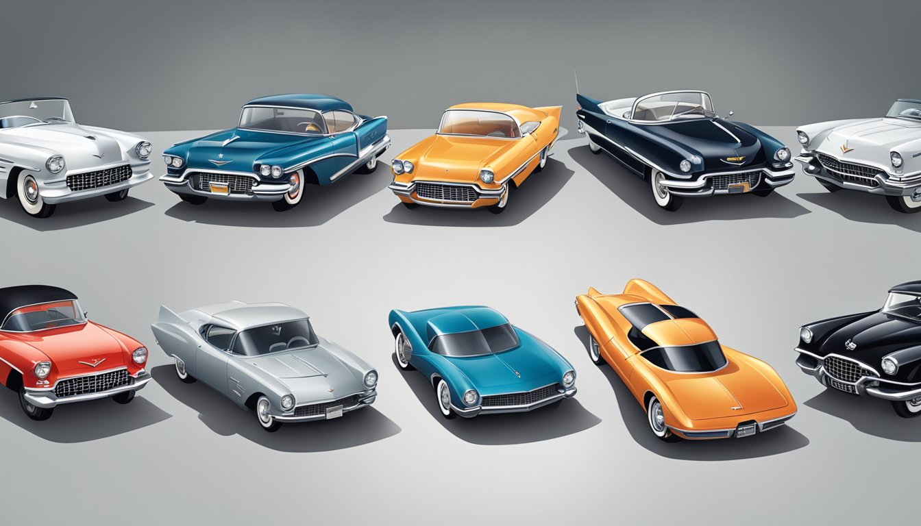 A lineup of classic car logos: Cadillac, Chevrolet, Chrysler, Citroen, and Corvette, displayed on a sleek, modern backdrop