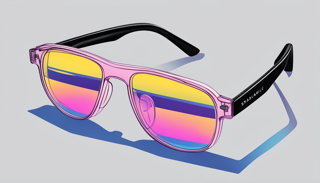 A pair of sleek, modern sunglasses made from sustainable materials, with innovative design features
