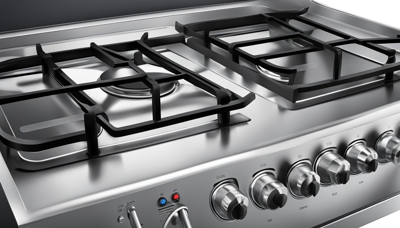 A modern gas stove with sleek design and advanced features, including touch controls and automatic ignition