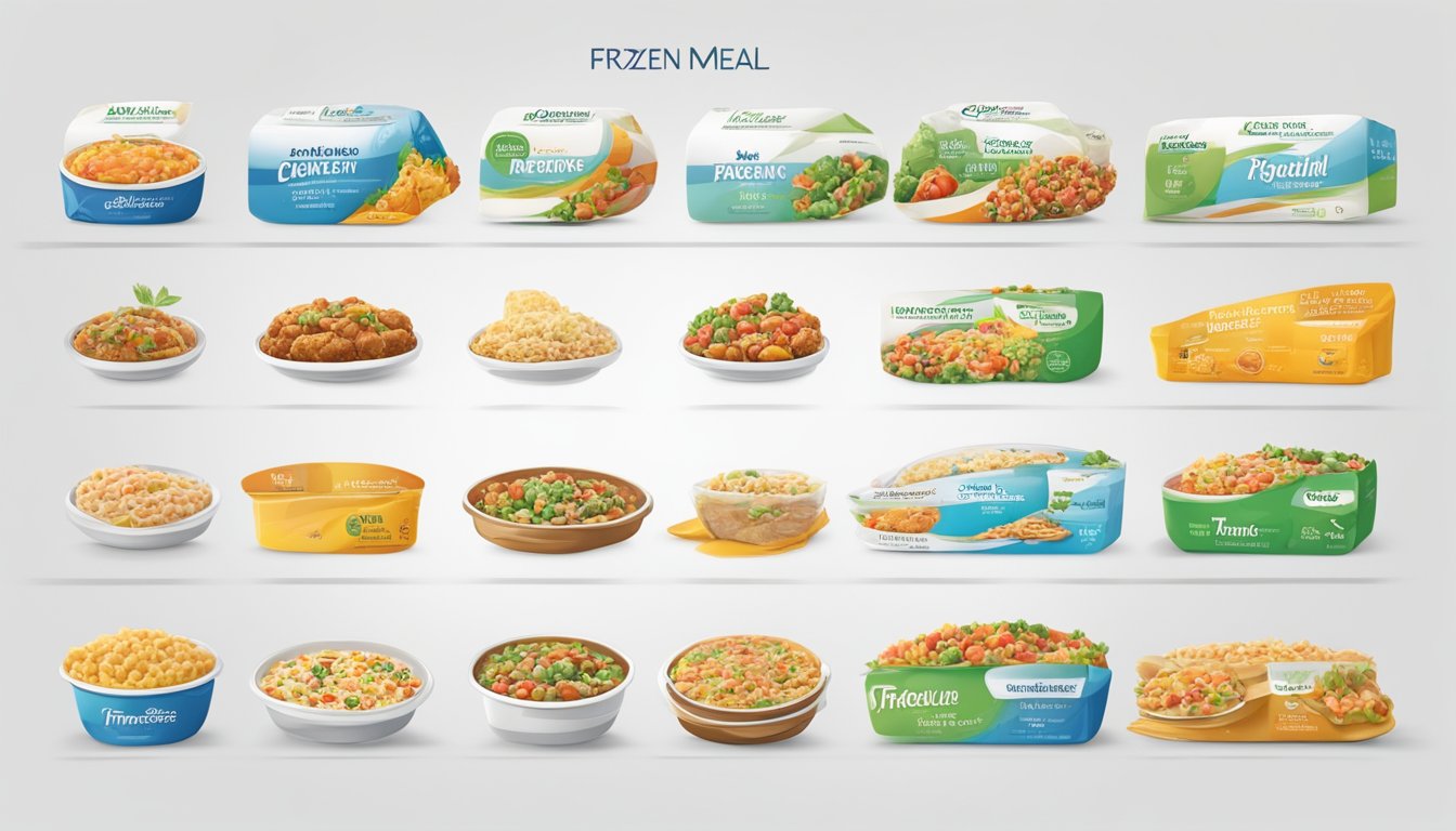 A timeline of frozen meal brand logos, from the first to the current design, displayed on a clean white background