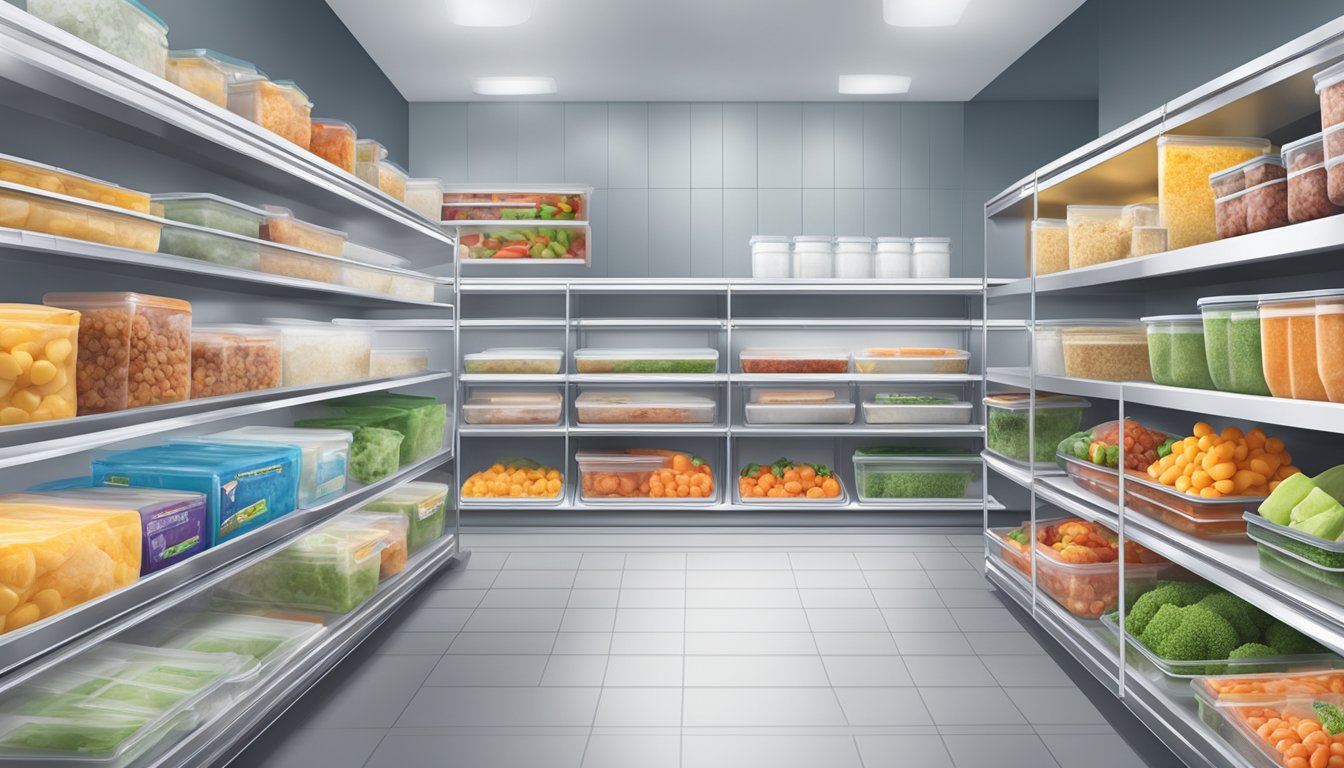 A modern kitchen with a variety of frozen meal brands displayed in a clean and organized freezer section, with bright packaging and clear labels