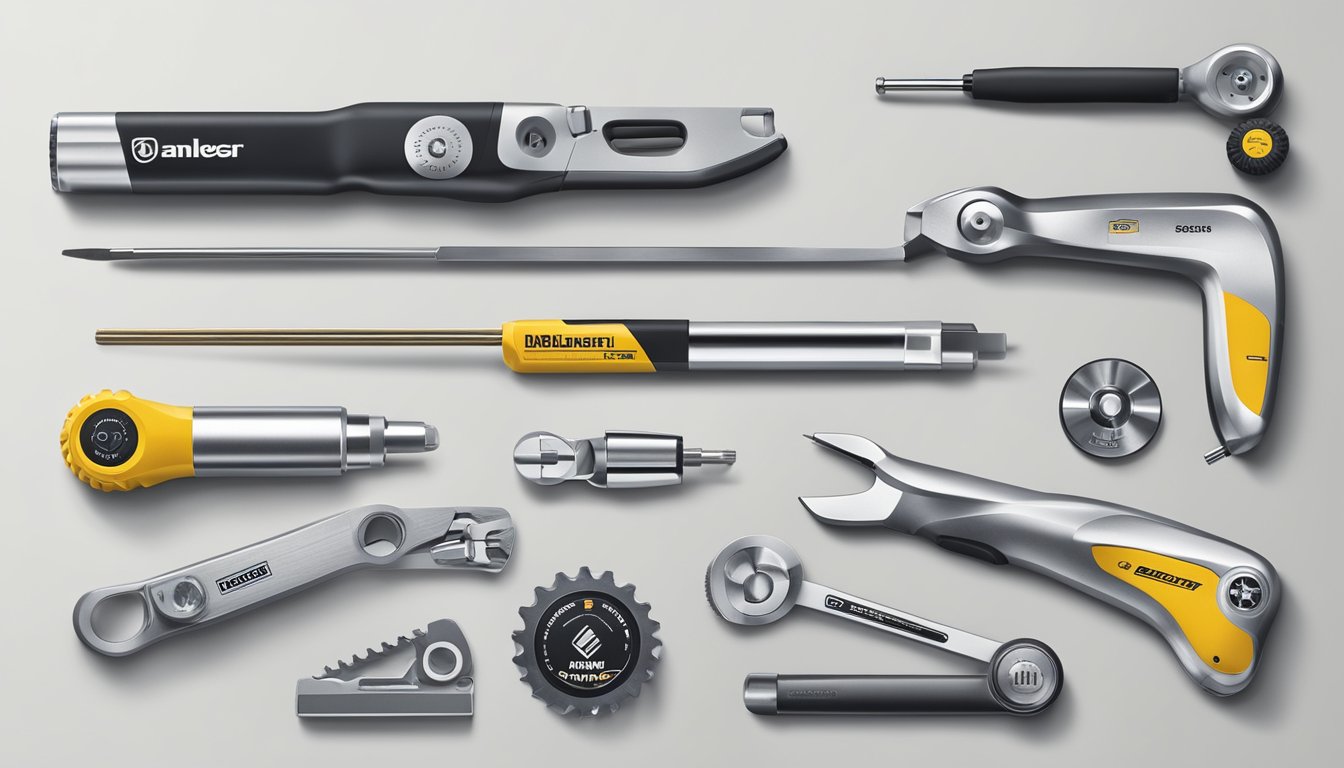A display of iconic German hardware brands, showcasing precision tools and machinery with sleek designs and durable craftsmanship