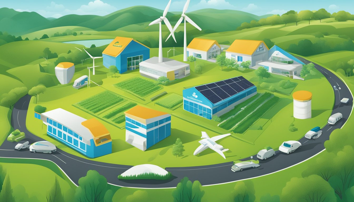 Fonterra Brands' sustainability commitment: logo on eco-friendly packaging, surrounded by renewable energy sources and green landscapes